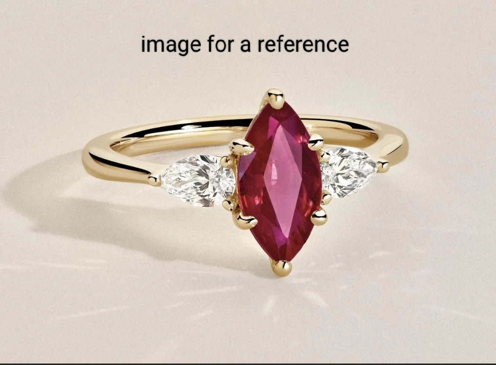 Custom Made Jewelry - 1.50ct Marquise Cut Natural Ruby with Side Stones Ring in 14kt Gold