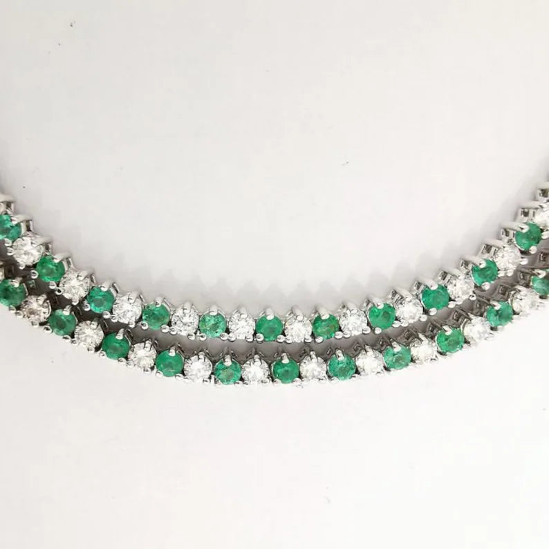 Custom Order - Lab Green Emeralds and Lab Moissanites Tennis Necklace