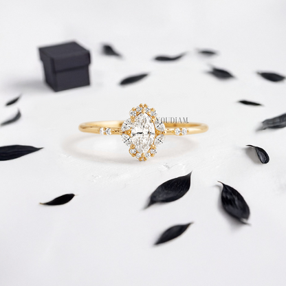 Marquise Lab Diamond in Halo of Round and Marquise Diamonds Ring - YDJLR86