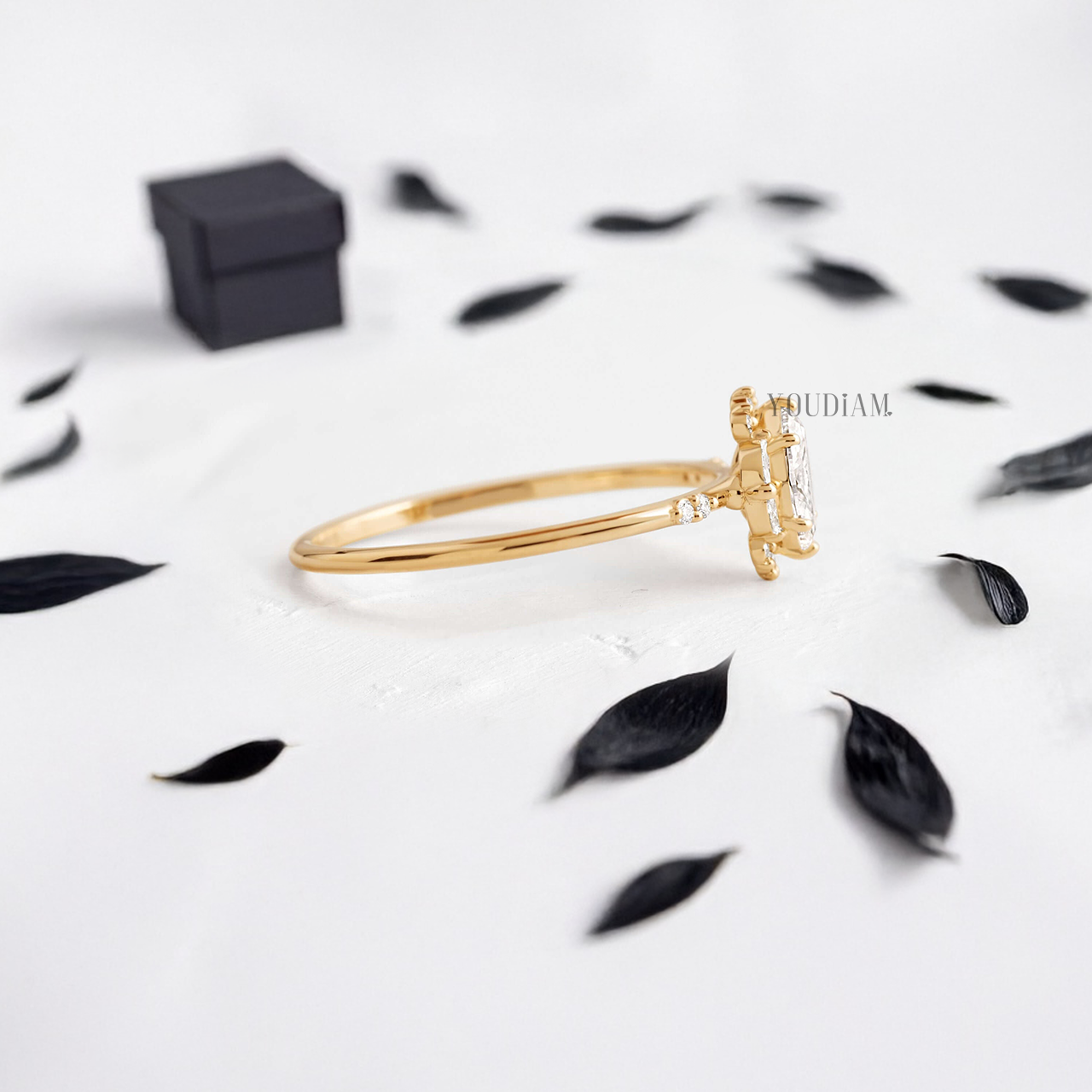 Marquise Lab Diamond in Halo of Round and Marquise Diamonds Ring - YDJLR86