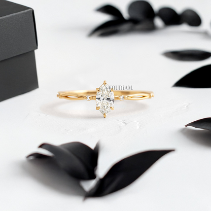 Marquise Lab Diamond on Twist and Cut Style Band Ring - YDJLR85