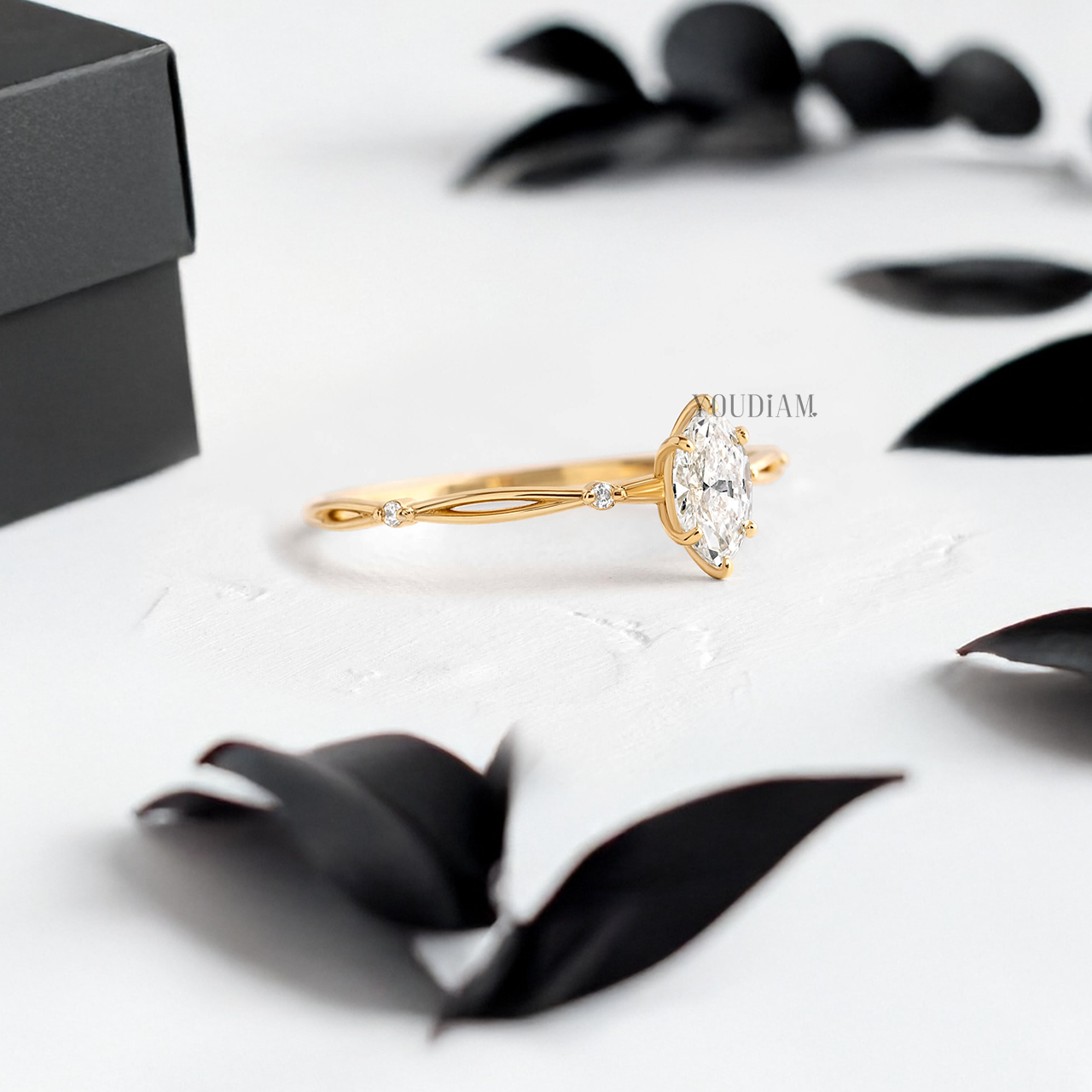 Marquise Lab Diamond on Twist and Cut Style Band Ring - YDJLR85