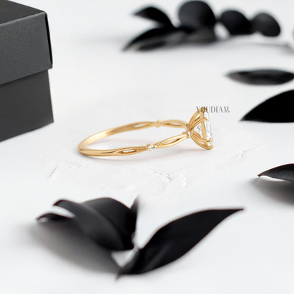 Marquise Lab Diamond on Twist and Cut Style Band Ring - YDJLR85