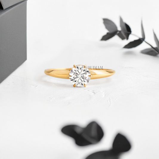 Round Lab Diamond in Six Prongs with Taper Band Ring - YDJLR57