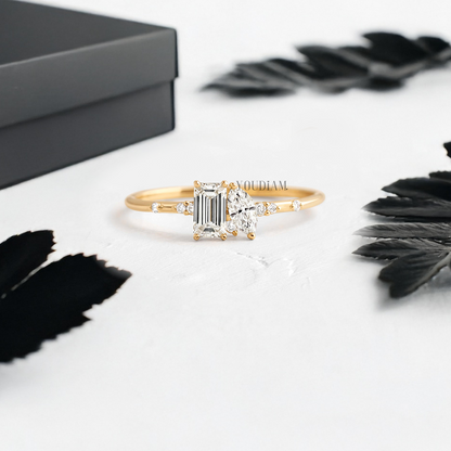 Toi Et Moi with Emerald and Marquise Lab Diamonds with Accent Diamonds Ring - YDJLR66