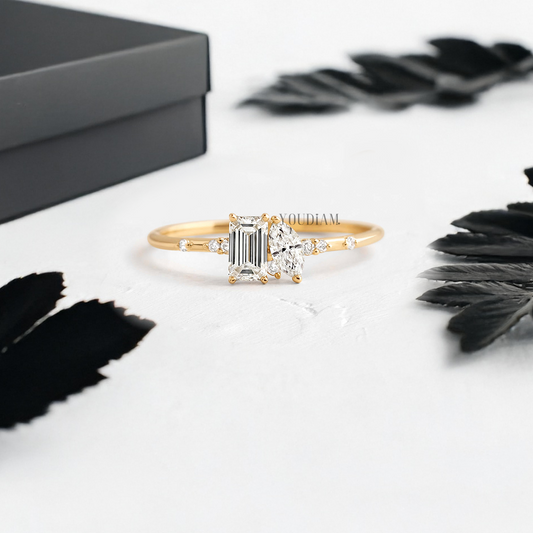 Toi Et Moi with Emerald and Marquise Lab Diamonds with Accent Diamonds Ring - YDJLR66