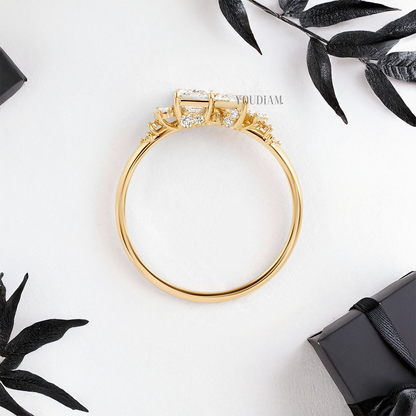 Toi Et Moi with Emerald and Marquise Lab Diamonds with Side Stones Ring - YDJLR63