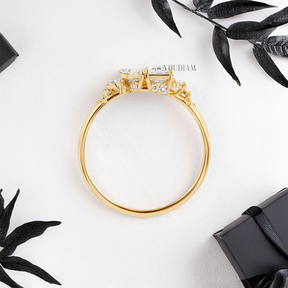 Toi Et Moi with Emerald and Marquise Lab Diamonds with Side Stones Ring - YDJLR63