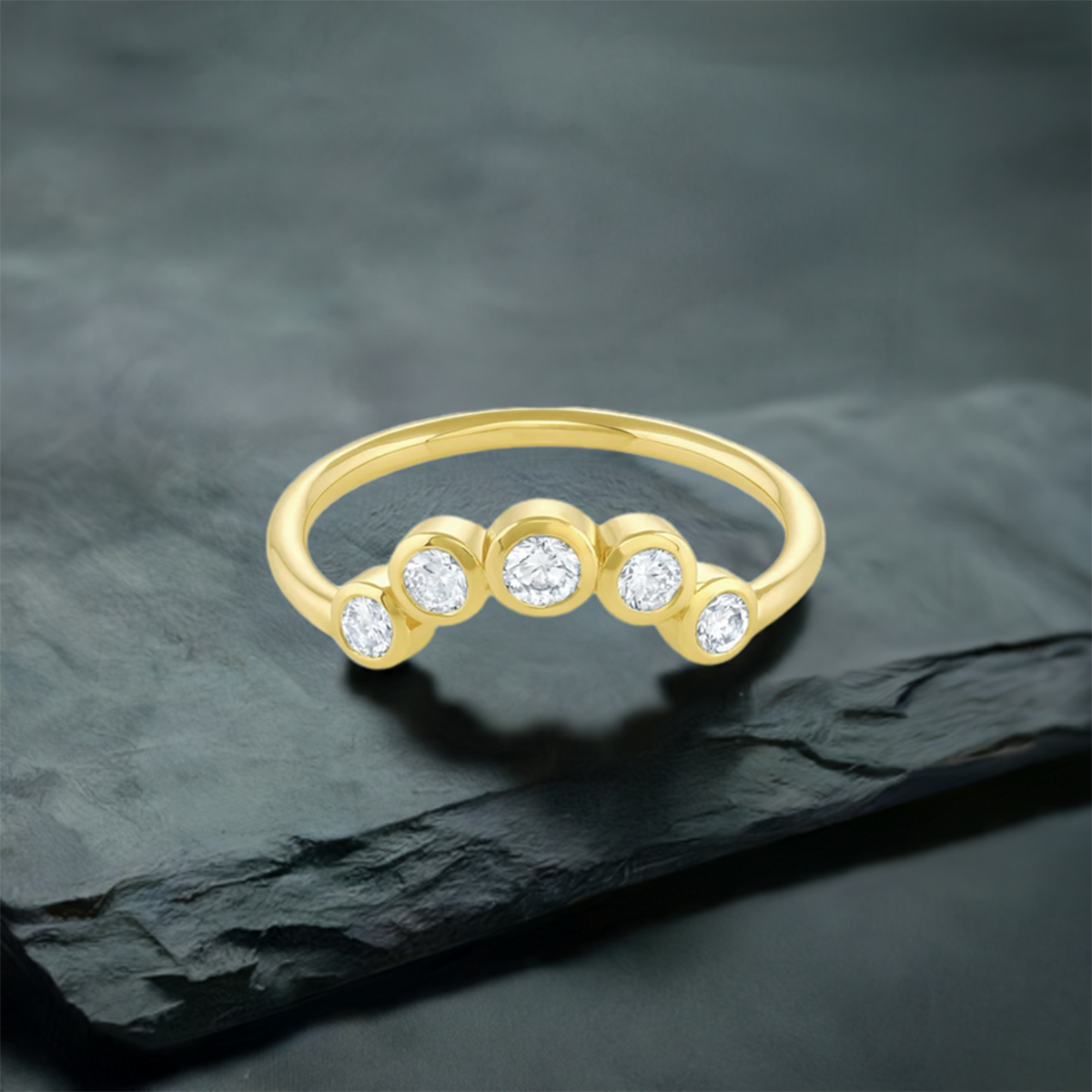 Curved Band with Five Lab Diamonds, Stacking Band In Lab Diamonds - EUDJLR58