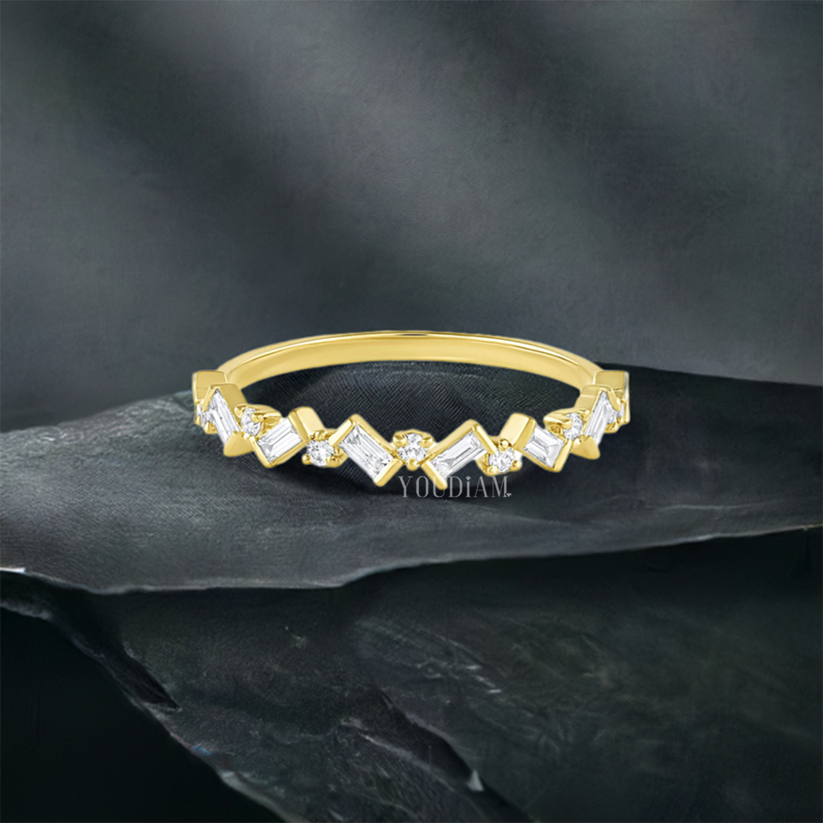 Baguette Cluster Lab Diamonds Band, Baguette and Round Lab Diamonds Band - EUDJLR53