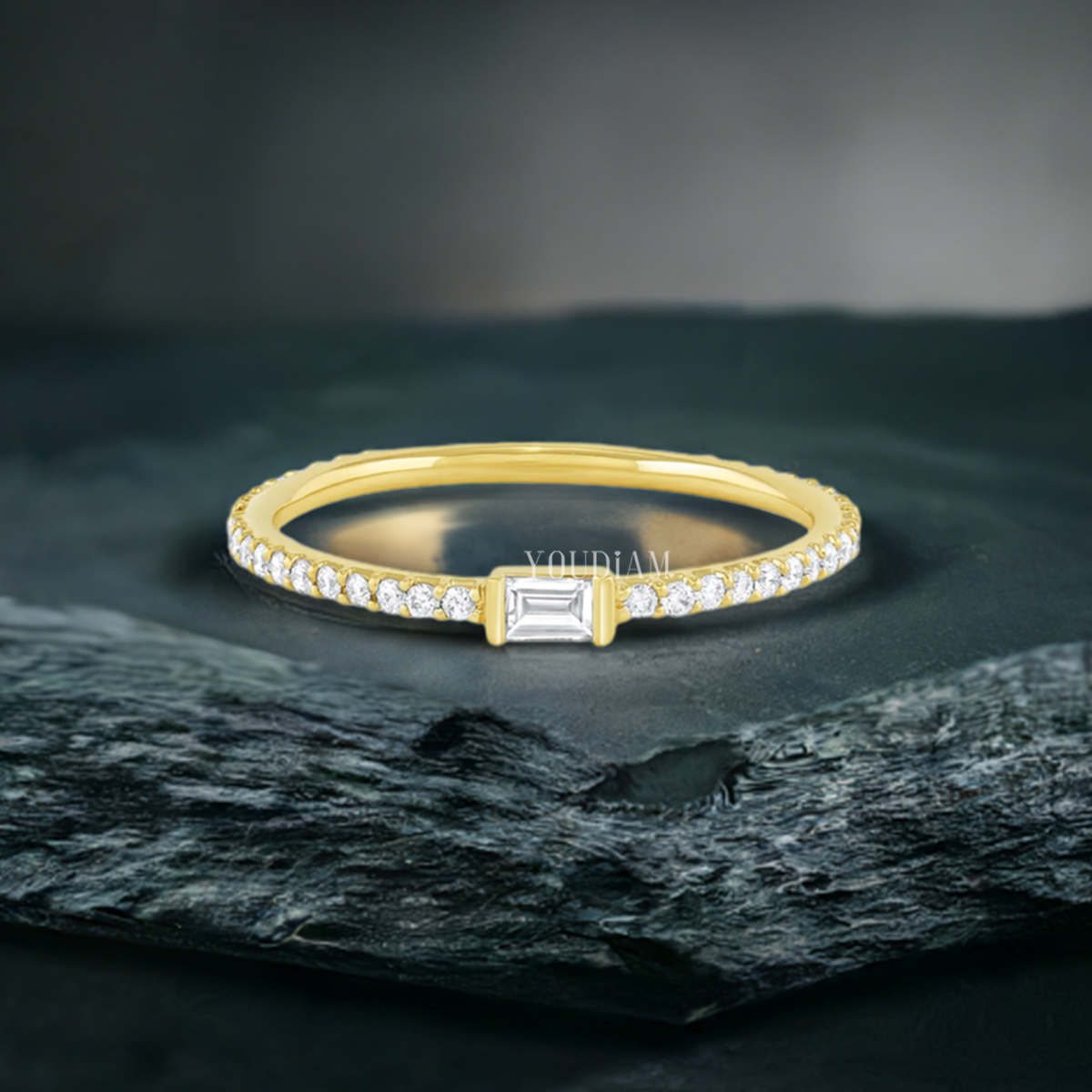East West Baguette with Pave Lab Diamonds Ring, Baguette Lab Diamond Band - EUDJLR56