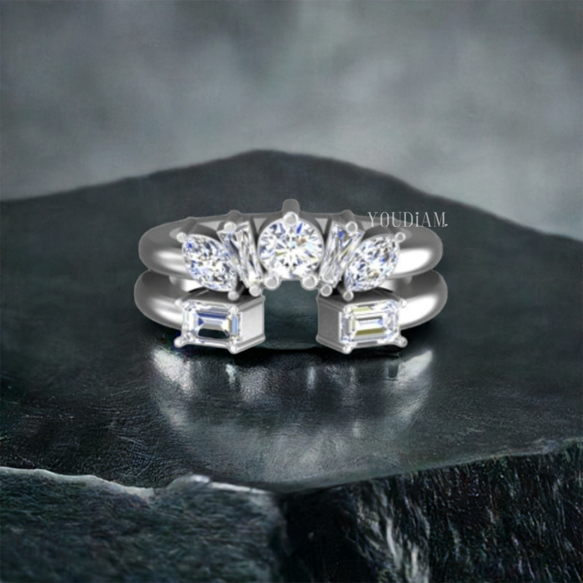 Gap Band and Curved Band with Mix Cut Lab Diamonds - EUDJLR62