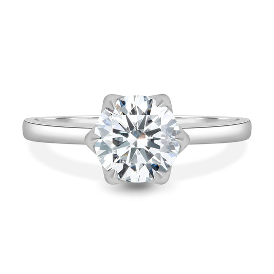 Lab Grown Diamond 6 Claw Round Solitaire Ring In 14k White Gold - UDJLR38