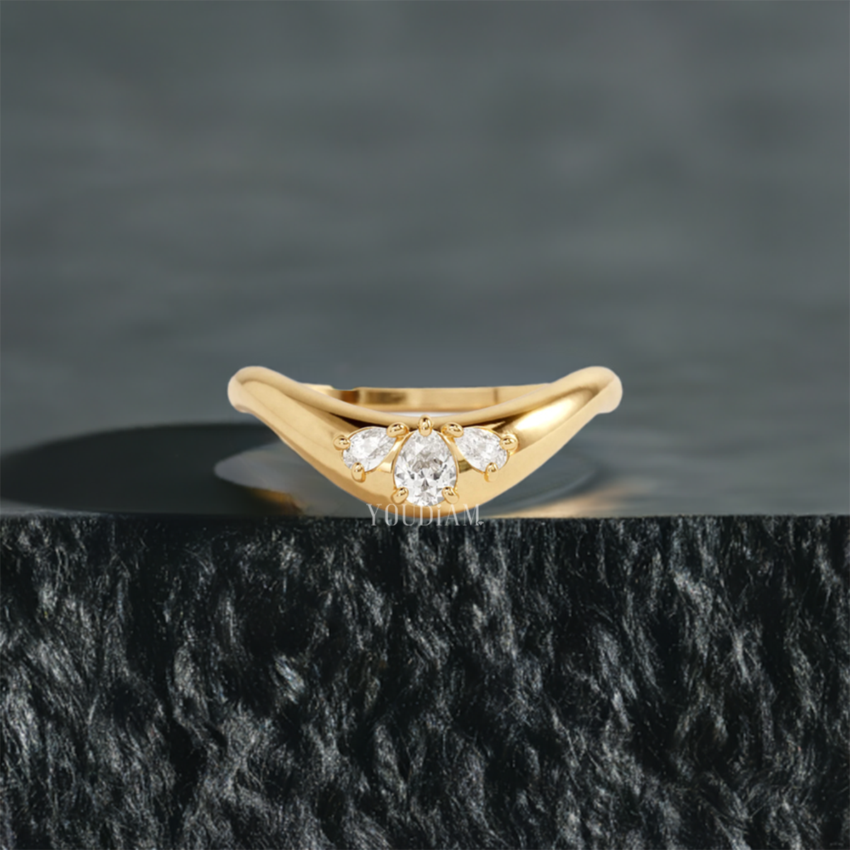 Stacking Band with Pear Lab Diamonds, Curved Wedding Band - EUDJLR42