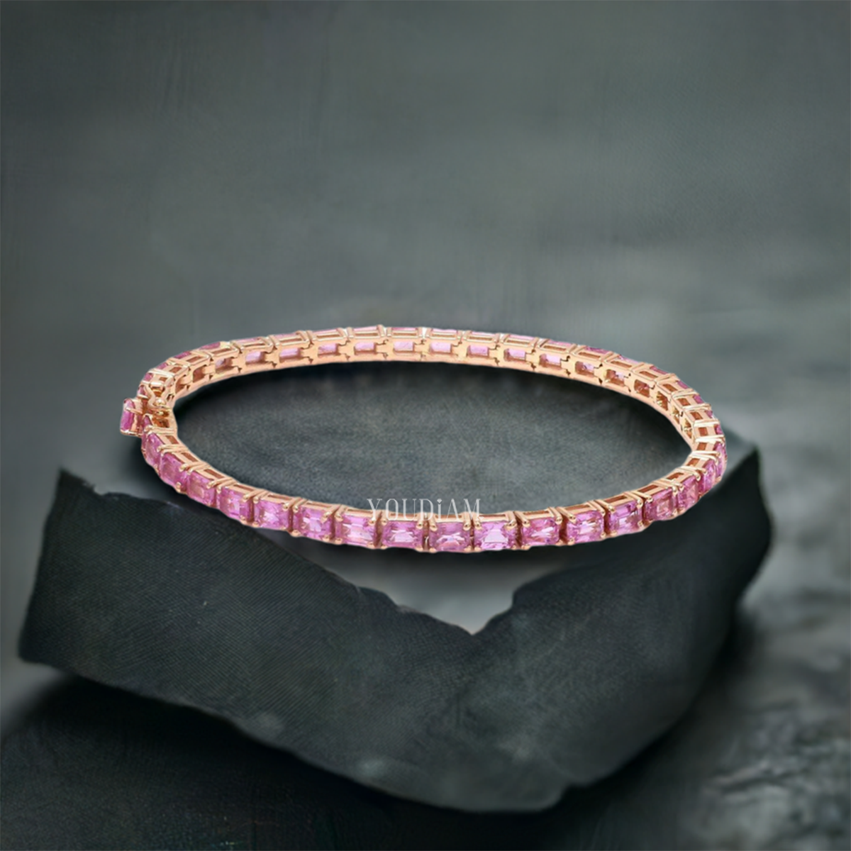11ct Tennis Bracelet with Pink Sapphires in Emerald Cut - EUDBL03