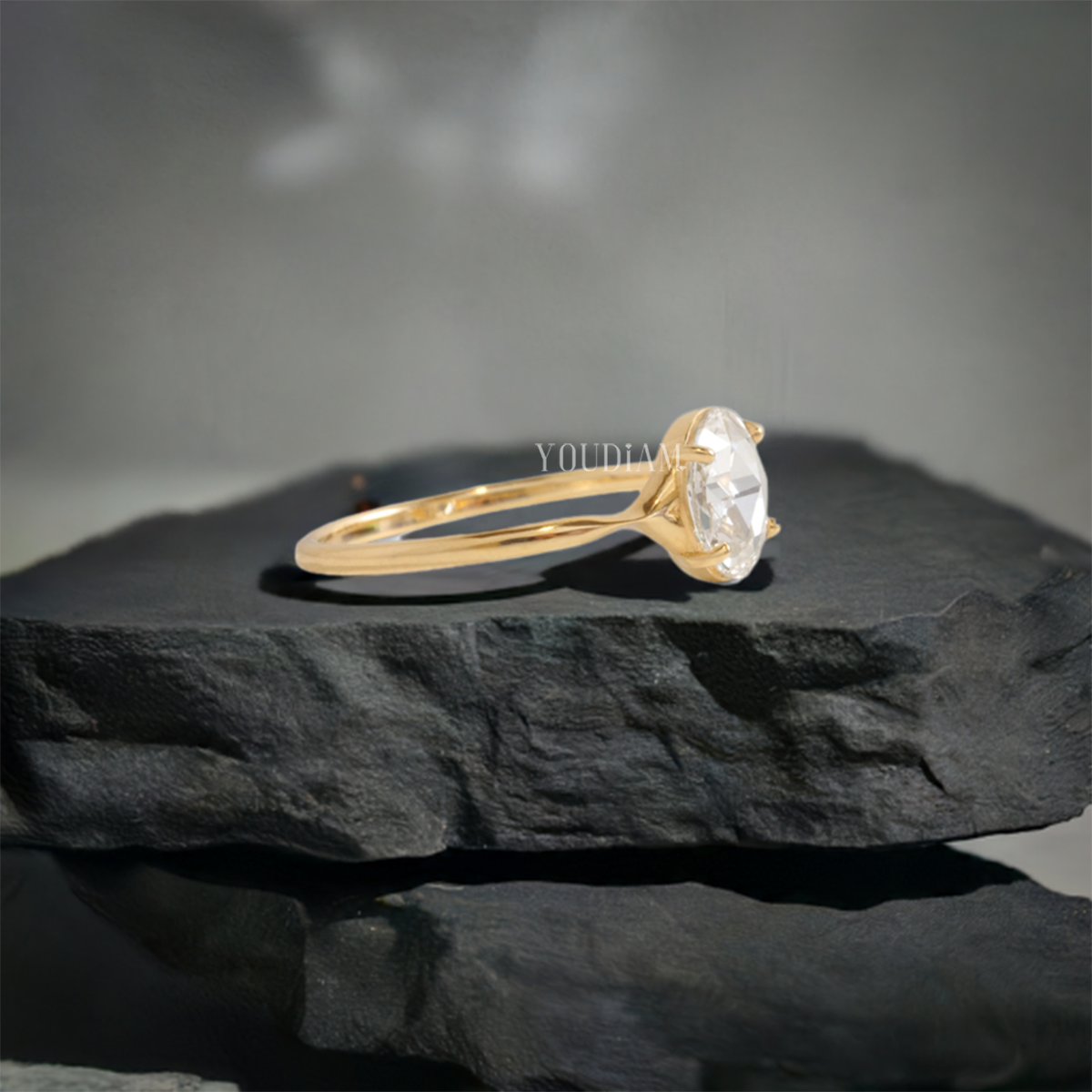 0.85ct Rose Cut Lab Diamond Ring, Rose Cut Solitaire Ring - EUDJLR48