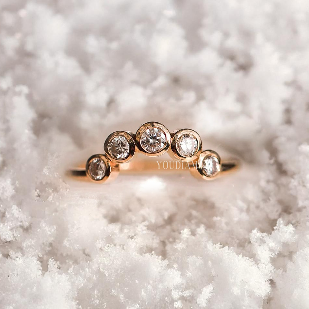 Curved Band with Five Lab Diamonds, Stacking Band In Lab Diamonds - EUDJLR58