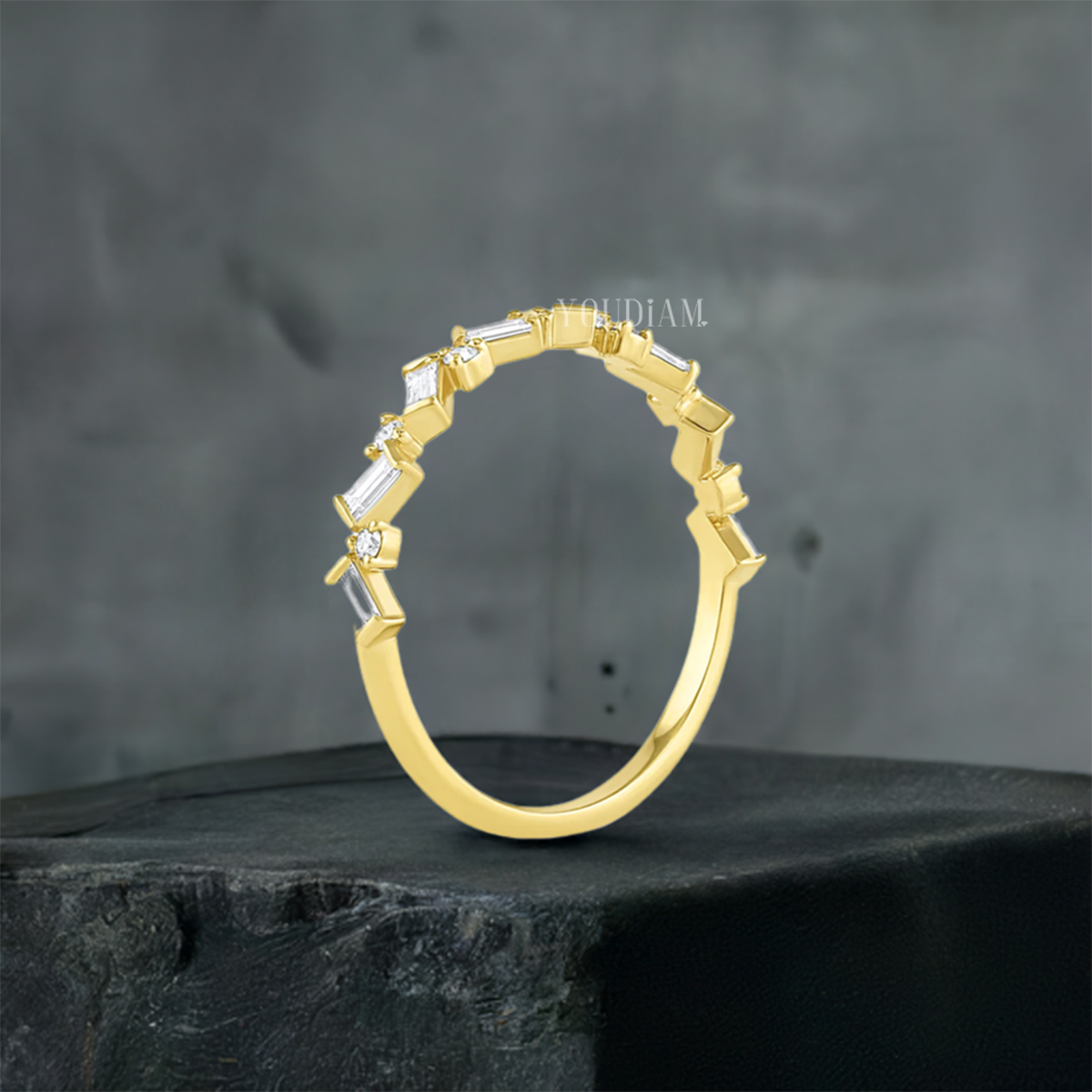 Baguette Cluster Lab Diamonds Band, Baguette and Round Lab Diamonds Band - EUDJLR53