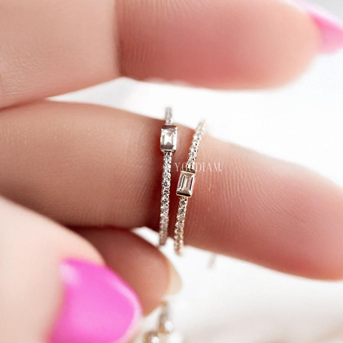 East West Baguette with Pave Lab Diamonds Ring, Baguette Lab Diamond Band - EUDJLR56