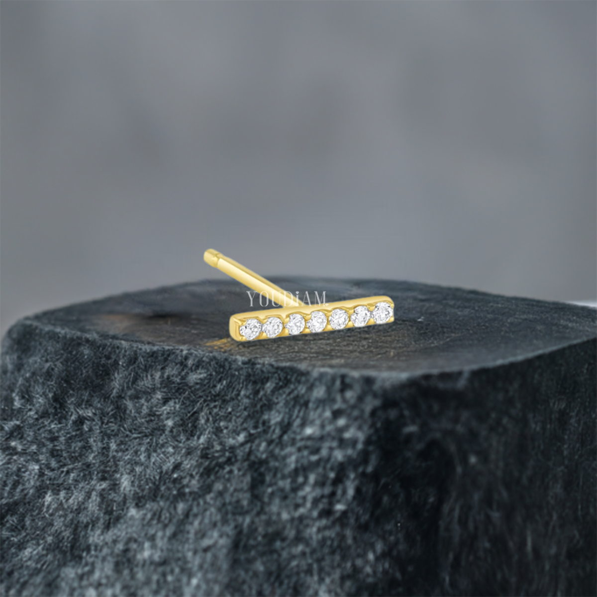 Pave Bar Stud Earrings with Lab Diamonds, Dainty Lab Diamonds Earrings - EUDER10