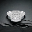Round Center Princess Double Halo Ring, Round Cut Lab Diamond Ring