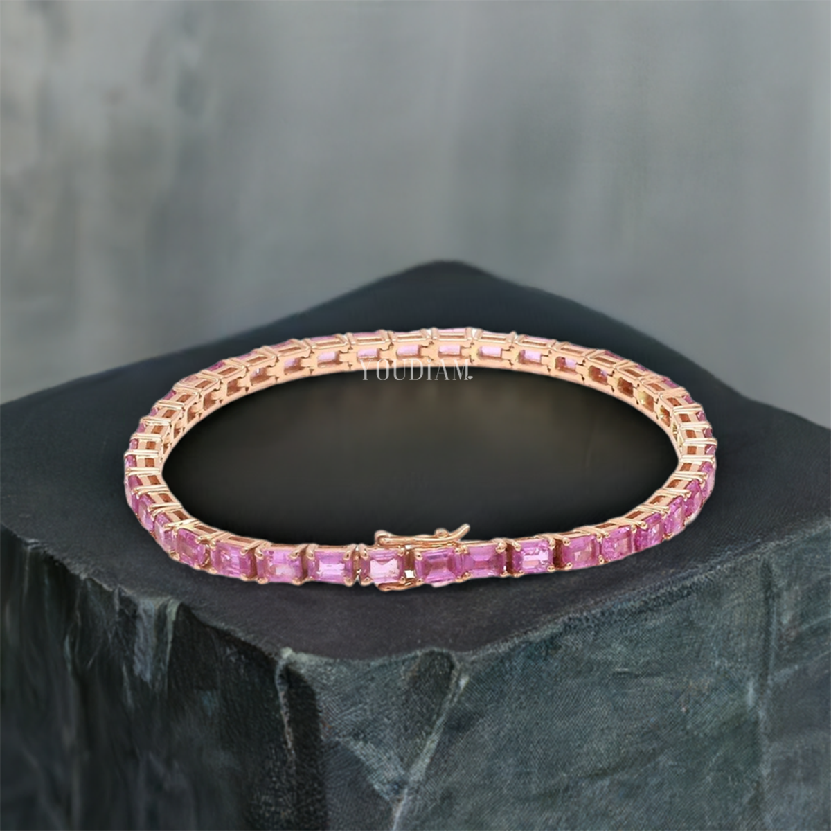 11ct Tennis Bracelet with Pink Sapphires in Emerald Cut - EUDBL03