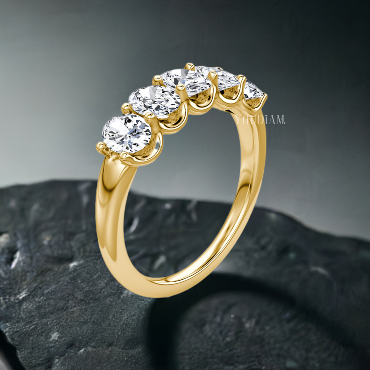 The Five Oval Diamond Band, Oval Wedding Band - EUDJLR35