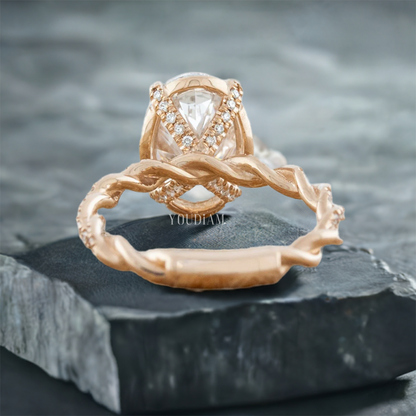 Oval Lab Diamond with Diamond Pave Twisted Rope Band, Oval Lab Diamond Ring - EUDJLR64