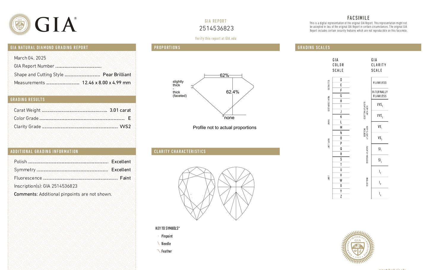 3 CT Pear Cut E-VVS2 Natural Diamond with GIA Certificate