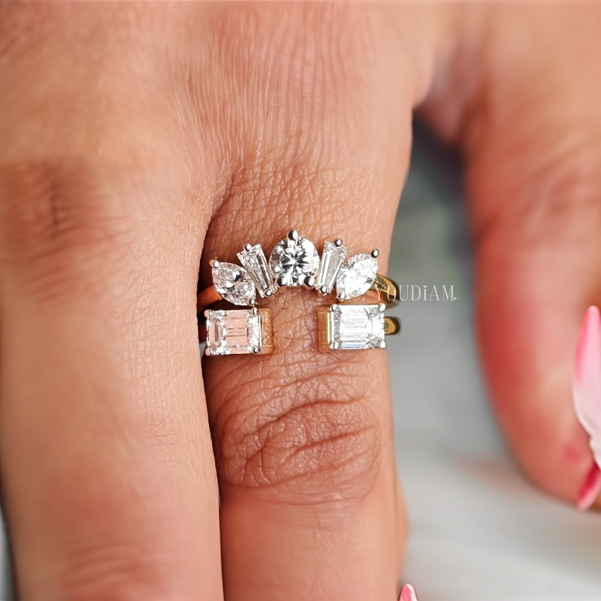 Gap Band and Curved Band with Mix Cut Lab Diamonds - EUDJLR62