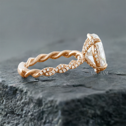 Oval Lab Diamond with Diamond Pave Twisted Rope Band, Oval Lab Diamond Ring - EUDJLR64