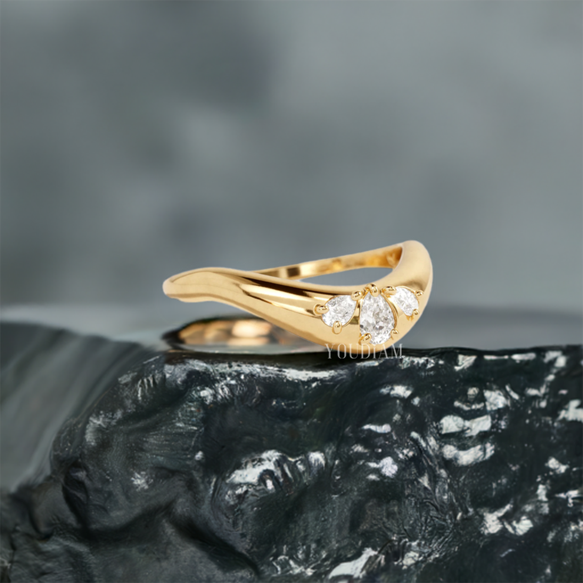Stacking Band with Pear Lab Diamonds, Curved Wedding Band - EUDJLR42