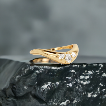 Stacking Band with Pear Lab Diamonds, Curved Wedding Band - EUDJLR42