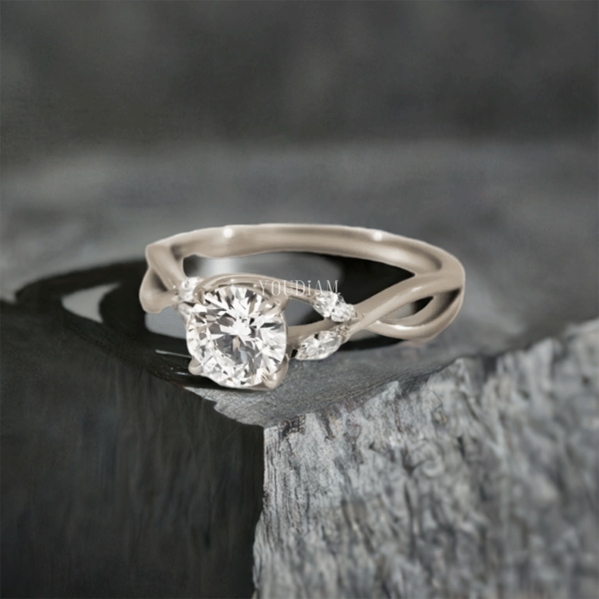 1.30ct Round Lab Diamond With Marquise on Twisted Band Ring - EUDJLR28