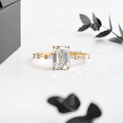 Emerald Lab Diamond Accented by Baguette Diamonds Ring - YDJLR48