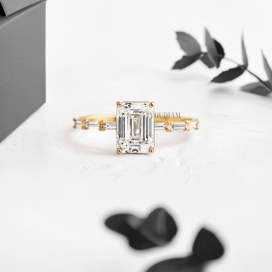 Emerald Lab Diamond Accented by Baguette Diamonds Ring - YDJLR48