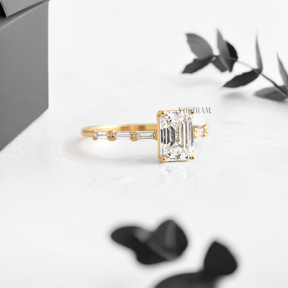 Emerald Lab Diamond Accented by Baguette Diamonds Ring - YDJLR48