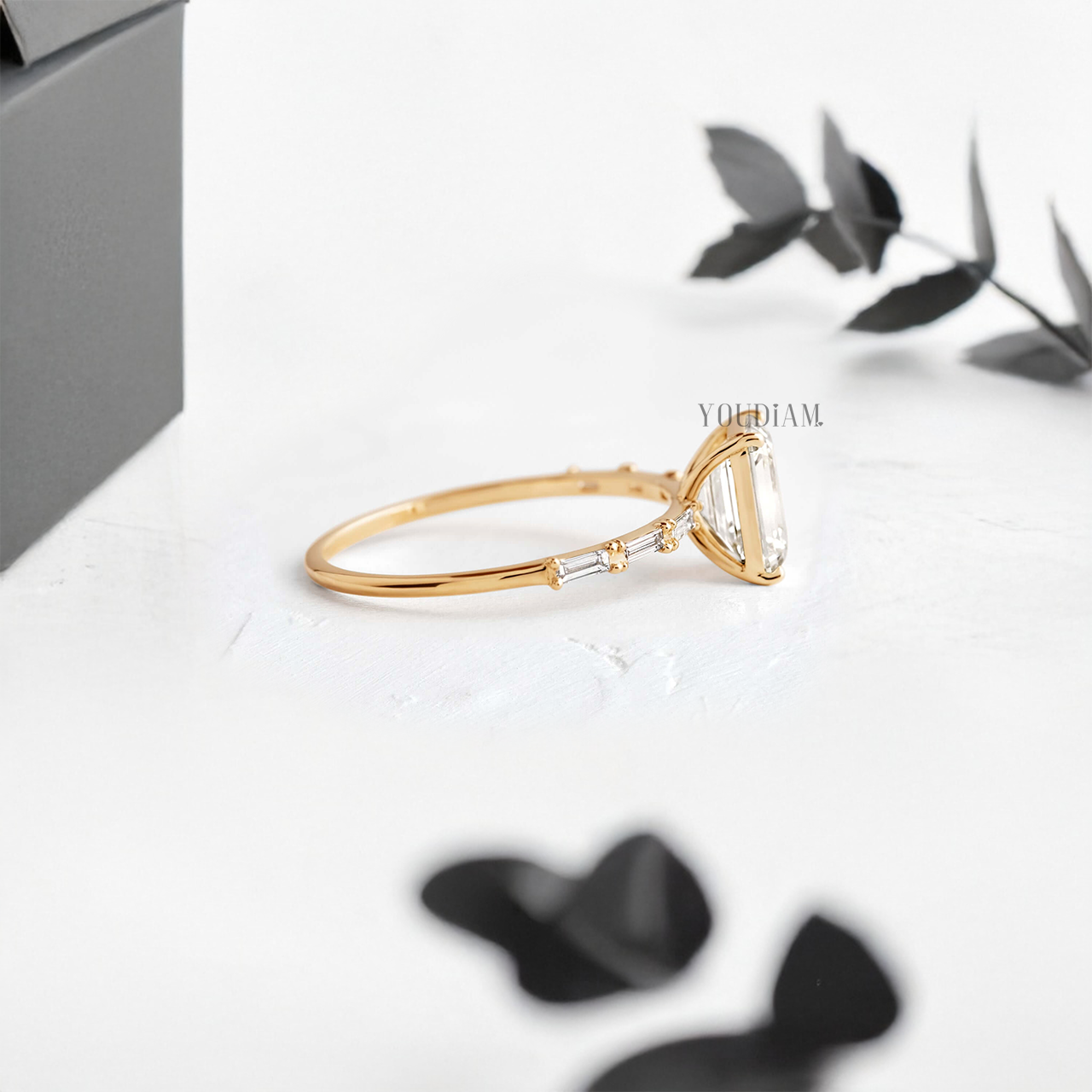 Emerald Lab Diamond Accented by Baguette Diamonds Ring - YDJLR48