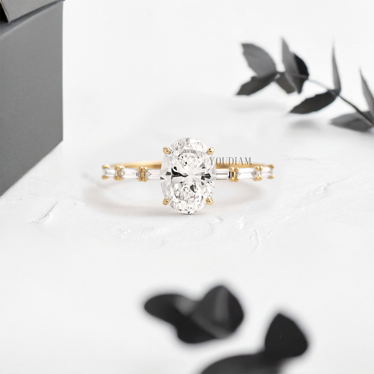 Oval Lab Diamond Accented by Baguette Diamonds Ring - YDJLR79