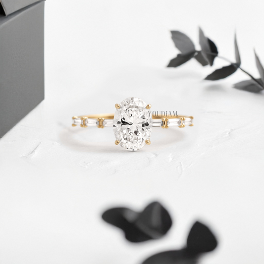 Oval Lab Diamond Accented by Baguette Diamonds Ring - YDJLR79