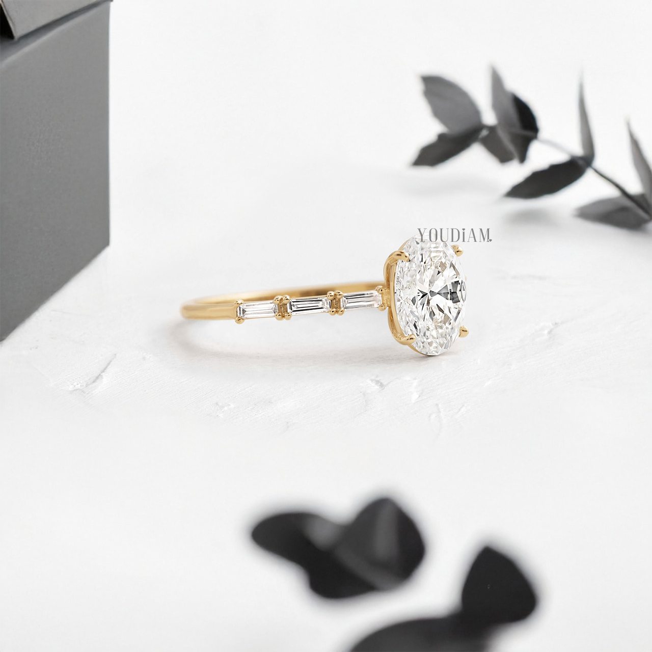 Oval Lab Diamond Accented by Baguette Diamonds Ring - YDJLR79