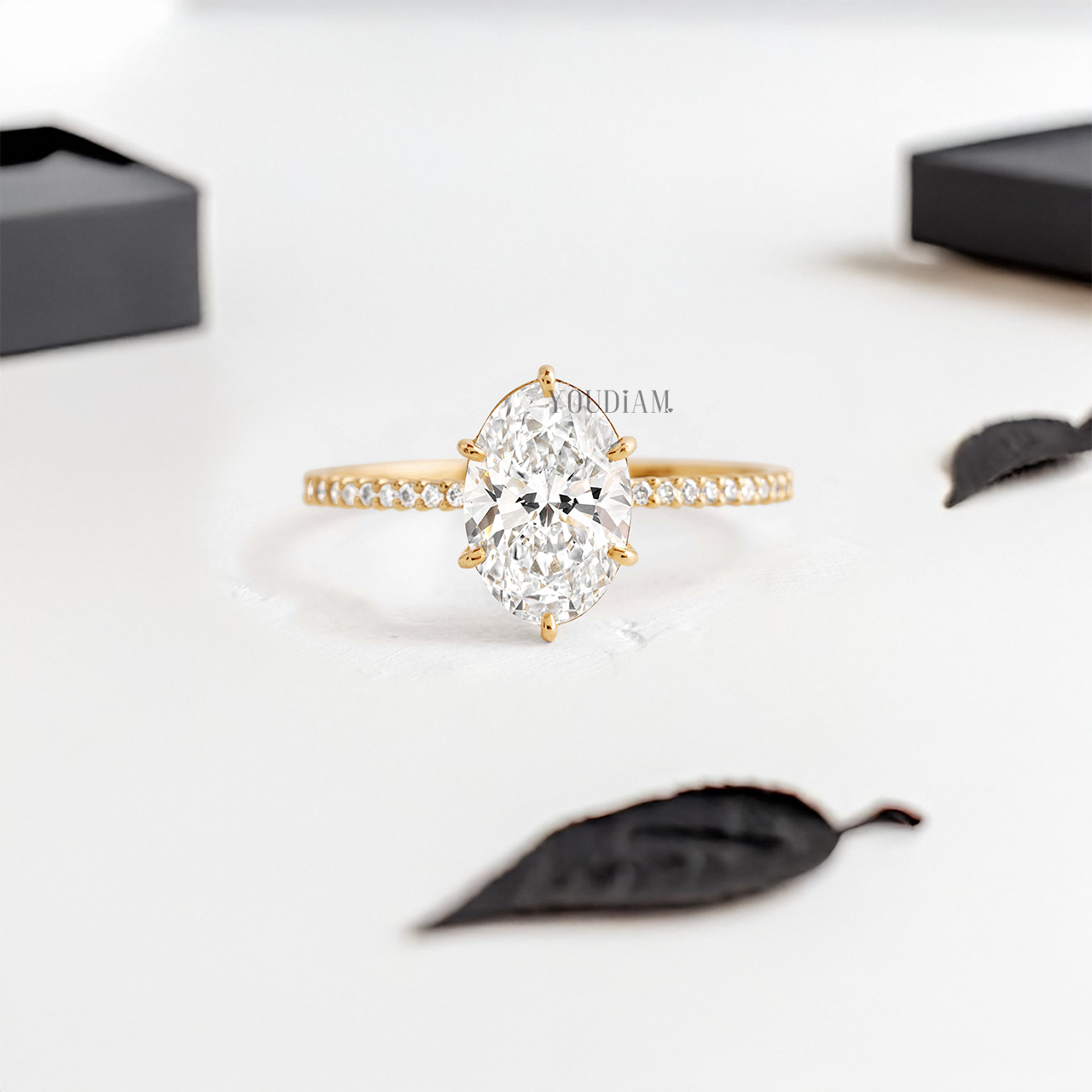 Oval Lab Diamond in Six Prongs and Pave Diamonds Ring - YDJLR25