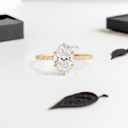 Oval Lab Diamond in Six Prongs and Pave Diamonds Ring - YDJLR25