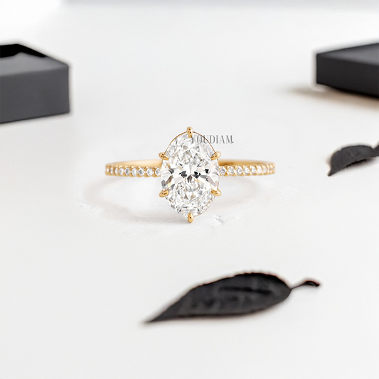 Oval Lab Diamond in Six Prongs and Pave Diamonds Ring - YDJLR25