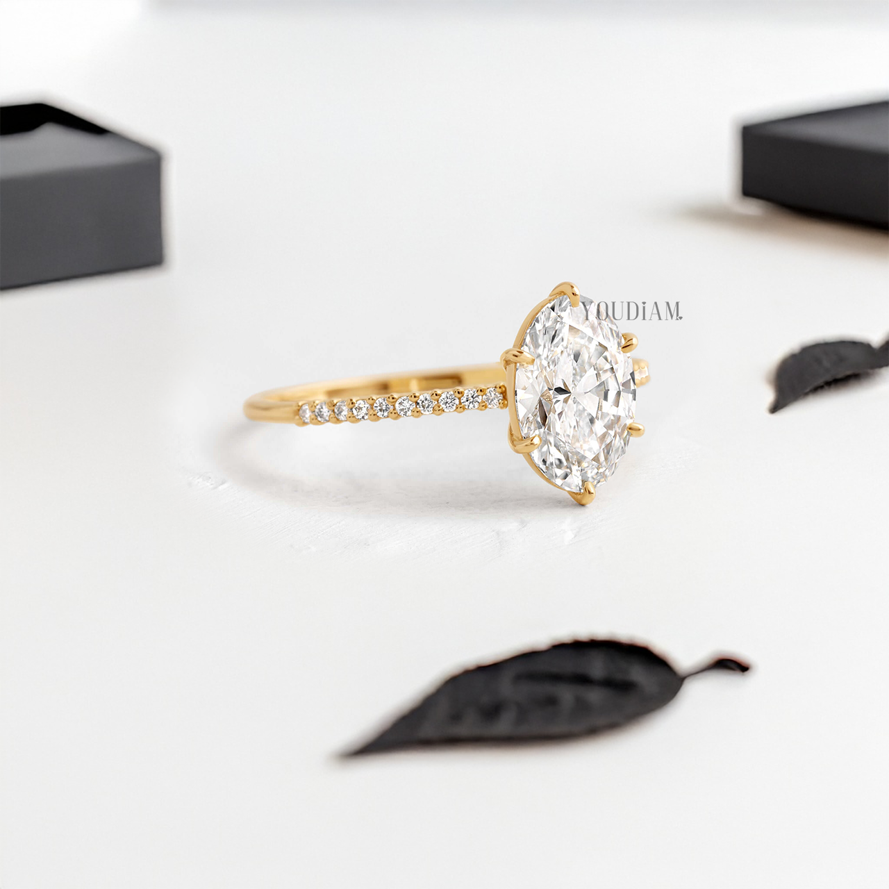 Oval Lab Diamond in Six Prongs and Pave Diamonds Ring - YDJLR25