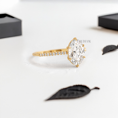 Oval Lab Diamond in Six Prongs and Pave Diamonds Ring - YDJLR25