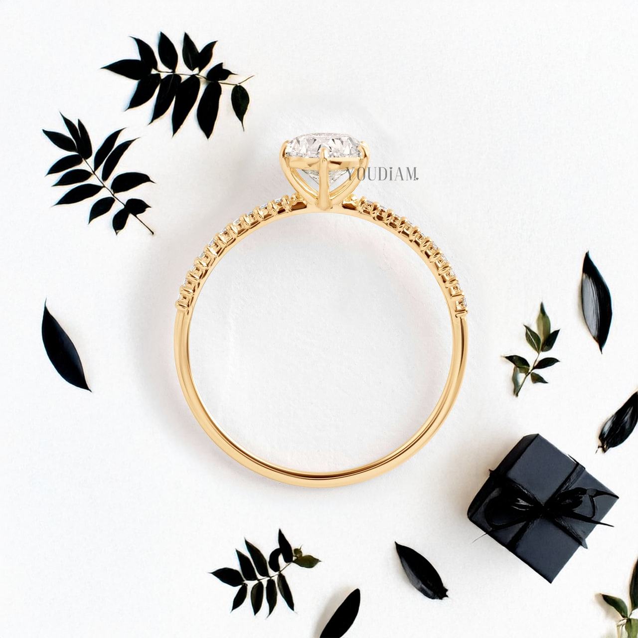 Oval Lab Diamond in Six Prongs and Pave Diamonds Ring - YDJLR25