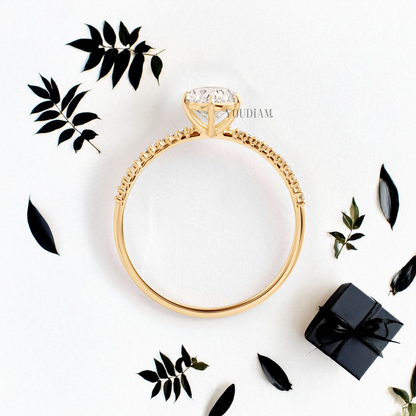 Oval Lab Diamond in Six Prongs and Pave Diamonds Ring - YDJLR25