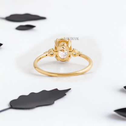 Oval Lab Diamond with Double-Prongs and Side Diamonds Ring - YDJLR36