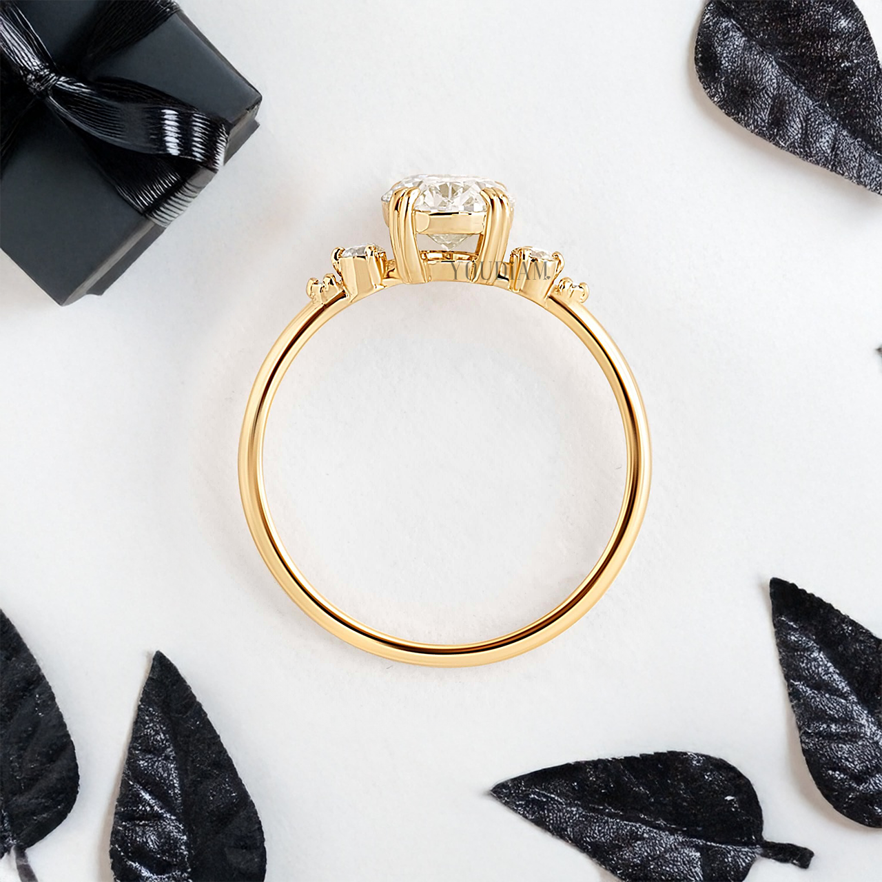 Oval Lab Diamond with Double-Prongs and Side Diamonds Ring - YDJLR36